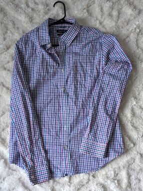 Nautica Men's Pink and Blue Windowpane Button-Down Shirt